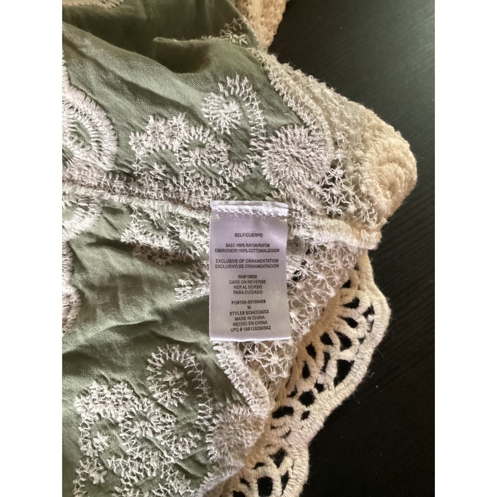 Democracy Women Peasant Crochet Lace‎ Trim Top M Cottagecore Sage Shabby - Picture 9 of 11
